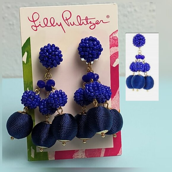 Lilly Pulitzer Salsa Copa Clip On Earrings Royal Blue Statement Earrings… - Picture 1 of 5